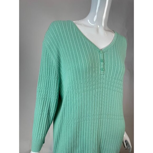 Croft & Barrow Womens Mint Green Ribbed V-Neck Sweater 2X 100% Cotton - Picture 12 of 16